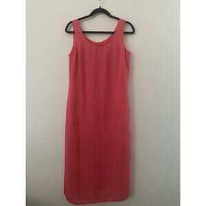 DR Linen Shift Midi Dress Womens Size 10P Coral Pink Sleeveless Summer Casual